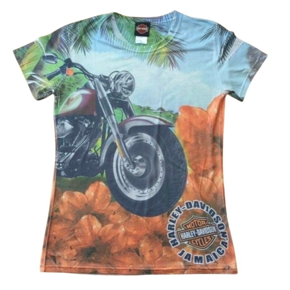 Harley Davidson Jamaica AOP Tropical Sublimation Tee Y2K Biker Large